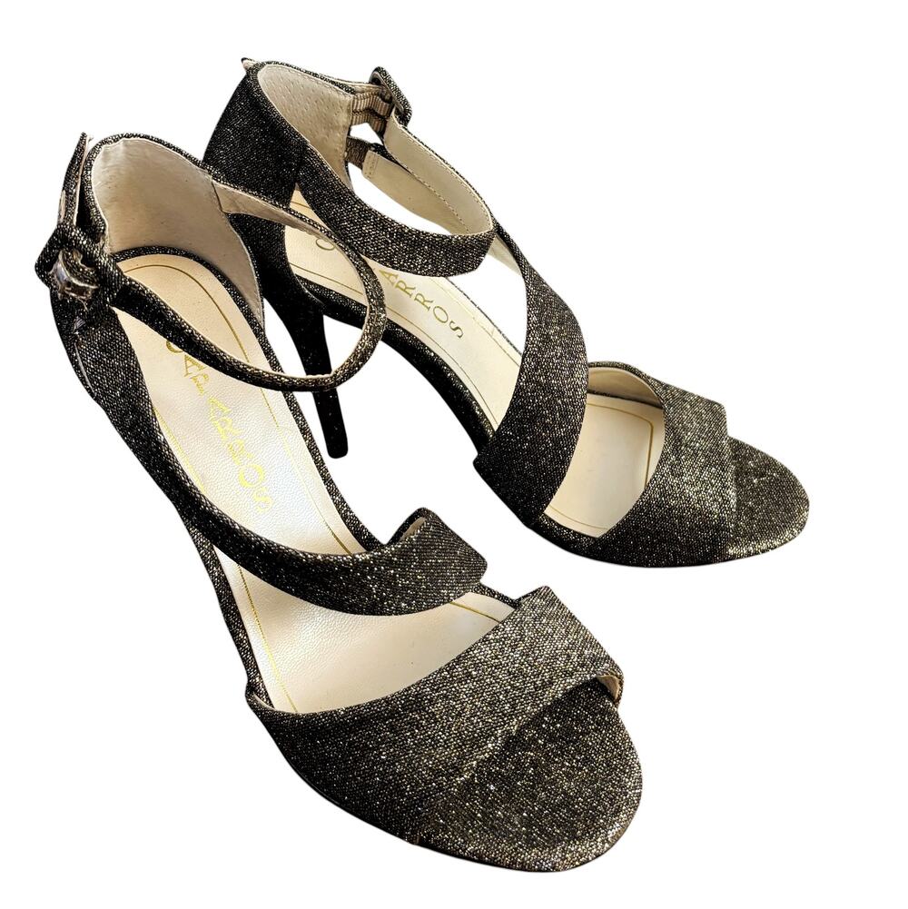 Caparros Sparkly Metallic Ankle Strap Heels Peep Toe Womens Size 7.5
